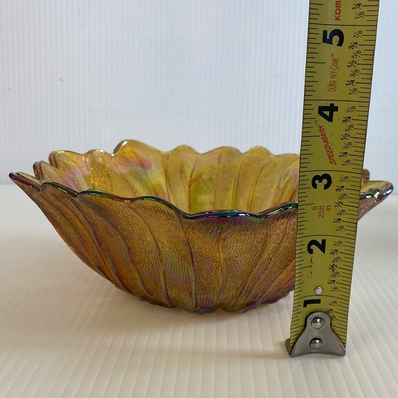 Vintage Indiana Iridescent Carnival Glass Sunflower Marigold Amber 7" Bowl - Picture 7 of 8